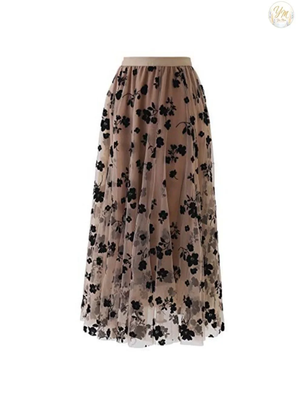 Women's 3D Posy Double-Layered Mesh Midi Skirt Wedding Party